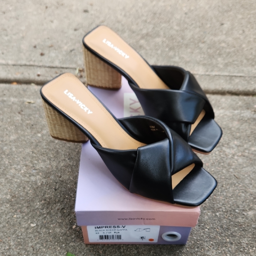 Black Leather Mules with Chunky Block Heel